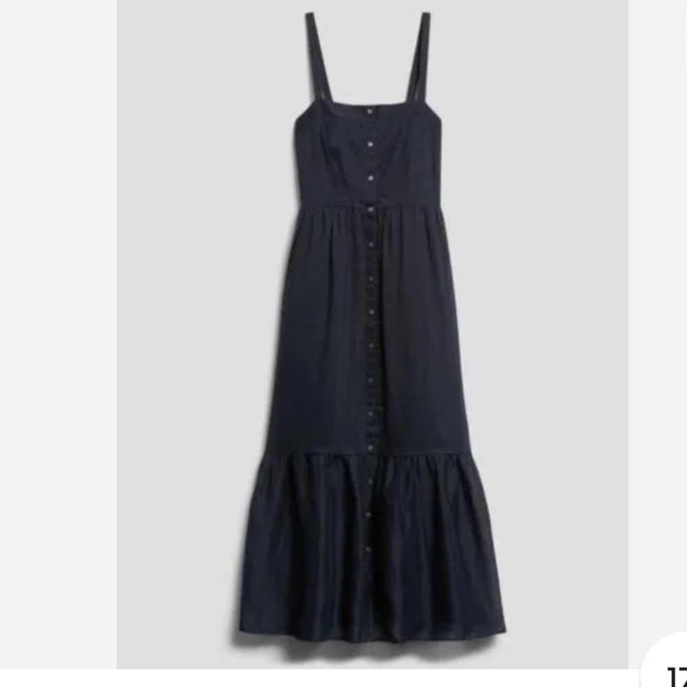 Banana Republic Navy Linen Button-Front Maxi Dress L